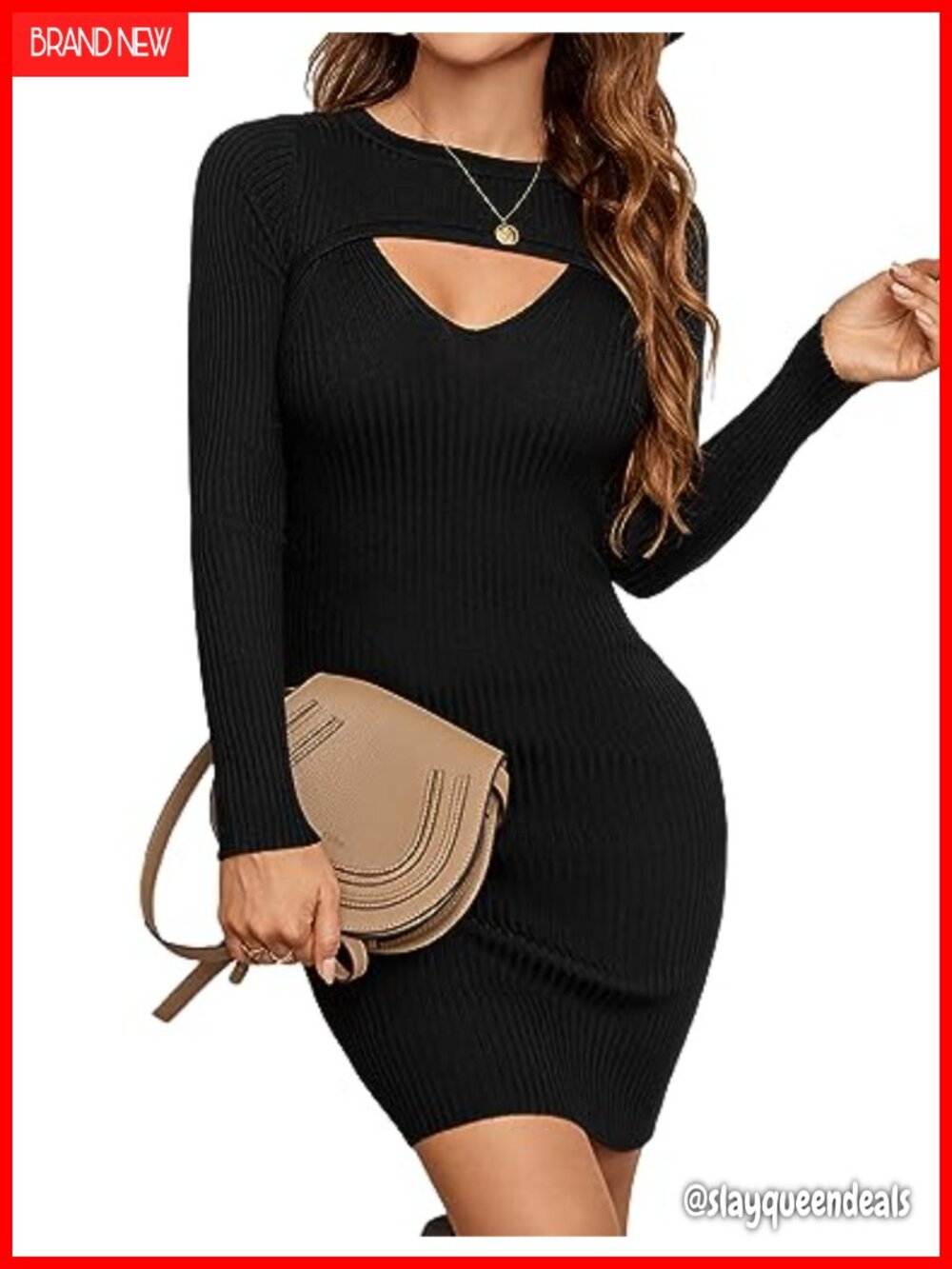 Cut Out Long Sleeve Mini Sweater Dress Ribbed Bodycon Party